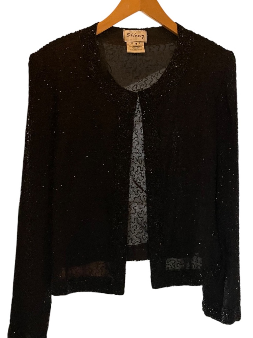 Vintage Stenay black silk beaded jacket with long sleeves Size M EUC